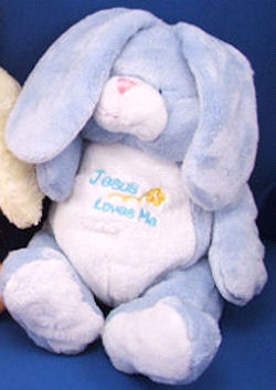 Baby Connection BLUE RABBIT with WHITE TUMMY JESUS LOVES ME