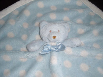 Walmart Blankets and Beyond Blue Bear Blankie with White Polka Dots
