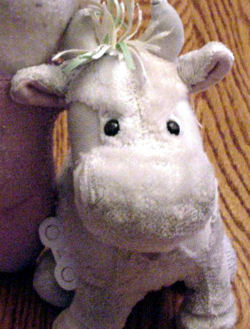 90's GUND? White Windup Cow with Pink Spots & Green Ribbon Hair - Head Moves