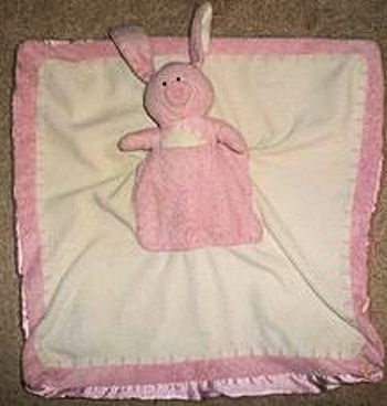 Kids Preferred Pink Blankie with a Pocket that holds a Rabbit