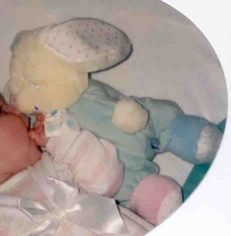 Eden Cream Sleeping Rabbit with One Pink Foot and One Blue Foot