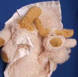 Large Shaggy Cream & Brown Dog Blankie with Head, Arms, Legs, and Tail