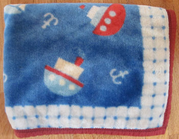 Wamsutta Baby Navy Blue Baby Blanket with Sailboats & Anchors & Red Binding