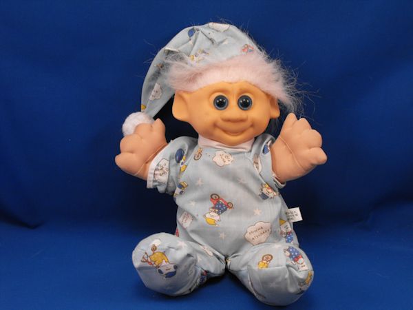 1992 H.Y.I. Blue Print Removable Pajama Stocking Cap Troll Doll