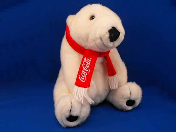 1993 DAKIN Coca Cola XL Seated White Polar Bear Red Scarf