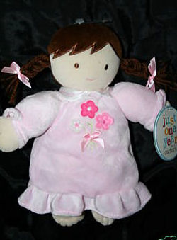 Searching - Carter's BRUNETTE DOLL Wearing PINK DRESS with LARGE FLOWERS