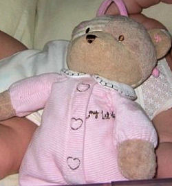Searching - 2007 Carter's MY 1ST TEDDY BEAR Wearing PINK CORDUROY with HEARTS Crib Pull LULLABY