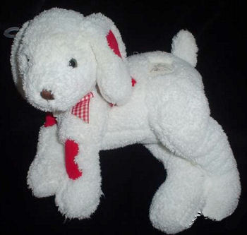 Searching - 2002 Hallmark WHITE Floppy DOG with PASTEL PATCHES - LOVE - HUG
