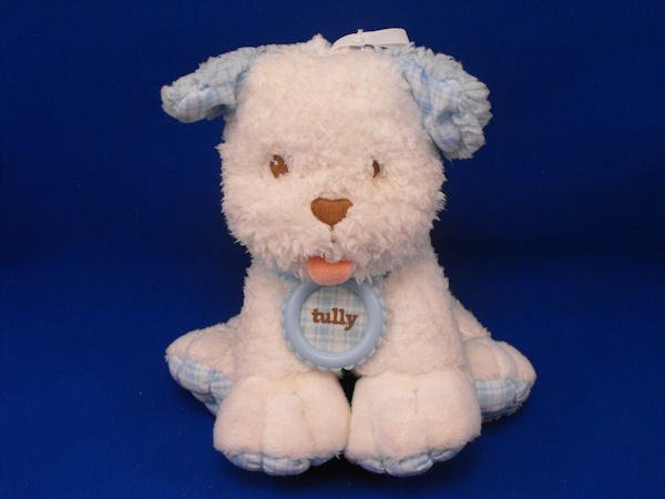 Learning Curve White Chenille Seated Dog Tully Blue Gingham