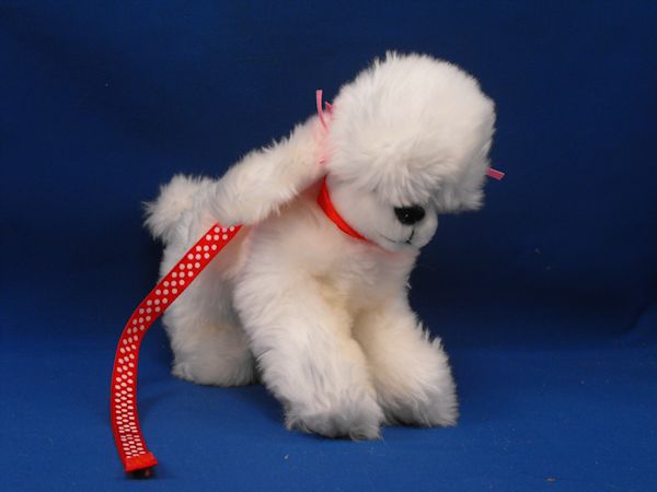 Lillian Vernon Small White Poodle Dog Pink Bows Polka Dot Red Leash