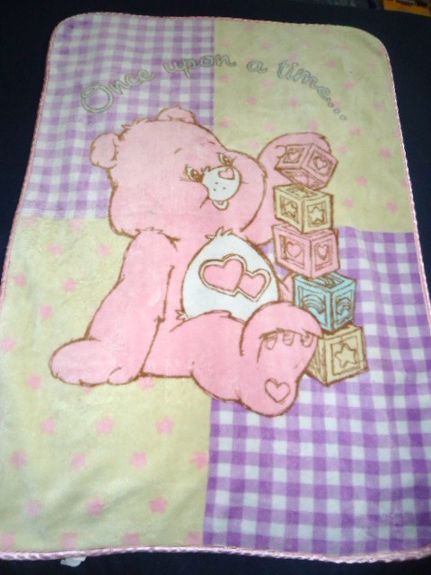 Searching - Love a Lot Care Bear Baby Blanket Once Upon a Time Pink Blocks Purple Yellow <i>Top Priority</i>