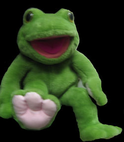 green frog cartoon puppet